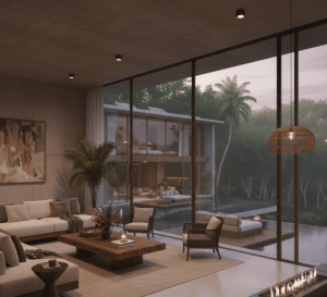 Modern eco home near Tulum cenotes with solar panels