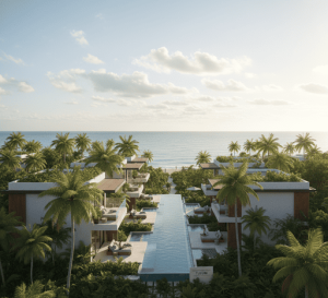 Vista panorámica de departamentos de lujo en Tulum