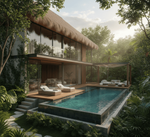 Patio and pool area of a Luxury Villas Tulum Jungle